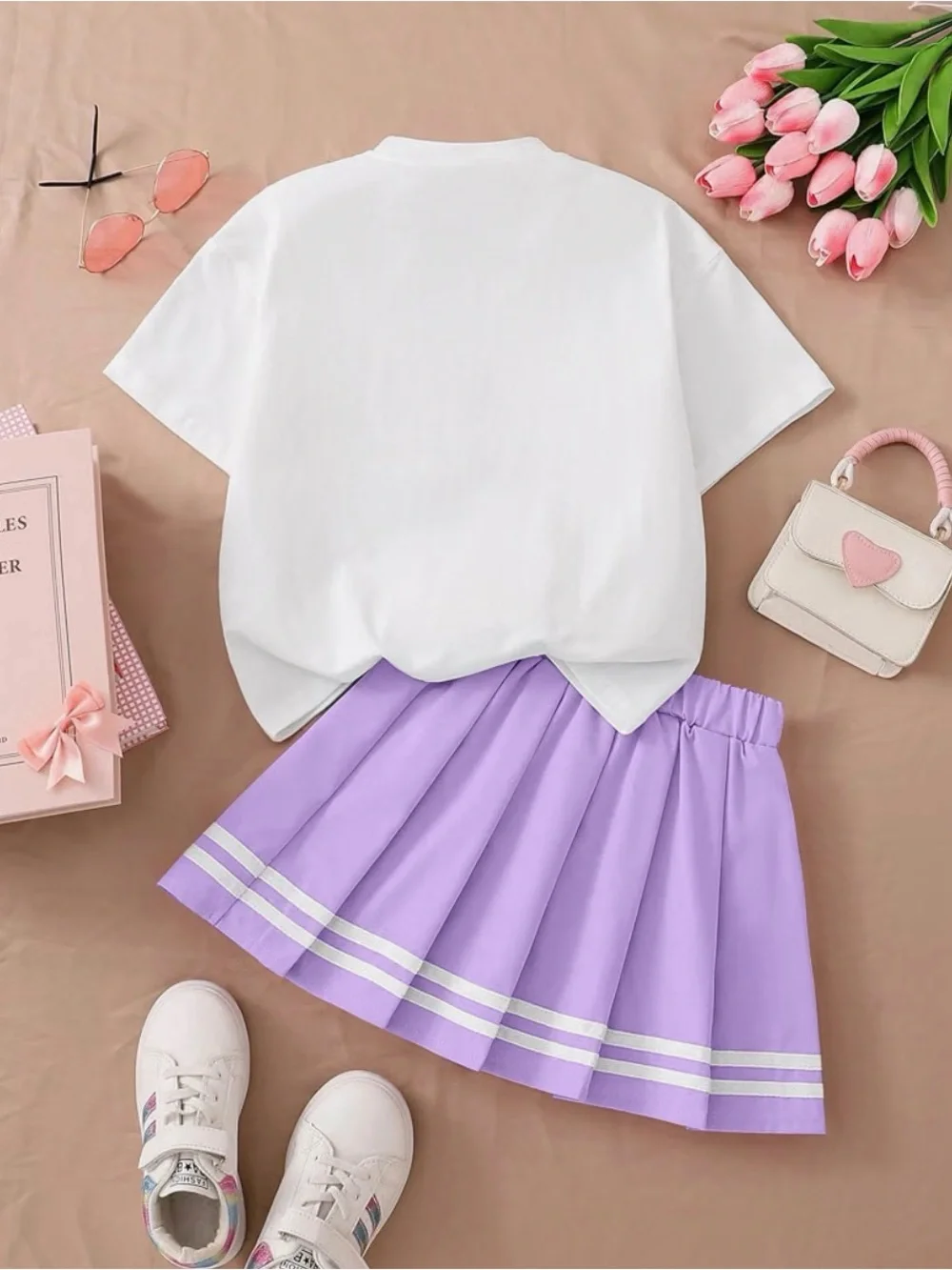Girls Lavender Bow Outfit – NWT – Tee & Pleated Skirt Set size 9/10